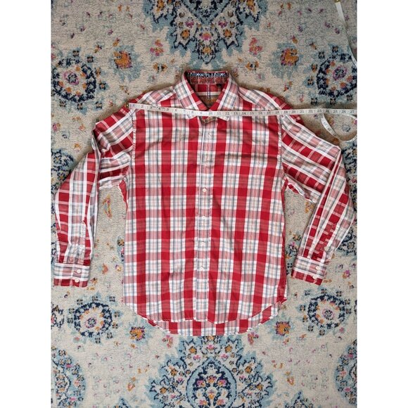 Robert Graham Red and White Plaid Men's Button‎ Up with Contrast Cuffs - L - Picture 6 of 11